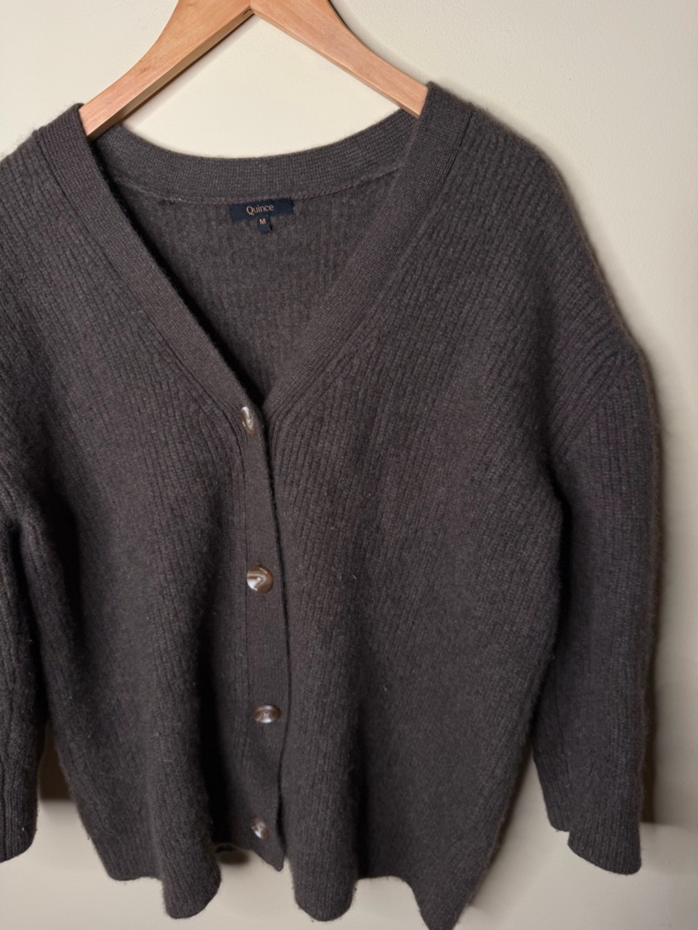 Mongolian Cashmere Fisherman Boxy Cropped Cardigan Sweater Brown Women’s M - Picture 5 of 5